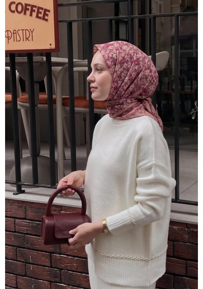 Silk Home Mini Floral Desen Soft Pamuk Eşarp Pudra
