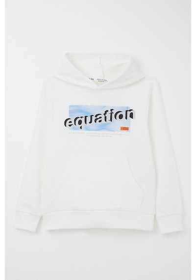 Breeze Erkek Çocuk Sweatshirt Yazı Baskılı Kanguru Cepli Kapüşonlu 8-14 Yaş, Beyaz Beyaz