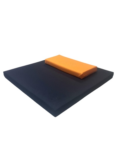 60x60 Meditasyon Minderi Seti İkili Yoga Meditasyon Minderi Lotus Çiçeği Baskılı Meditasyon Minderi Siyah - Turuncu