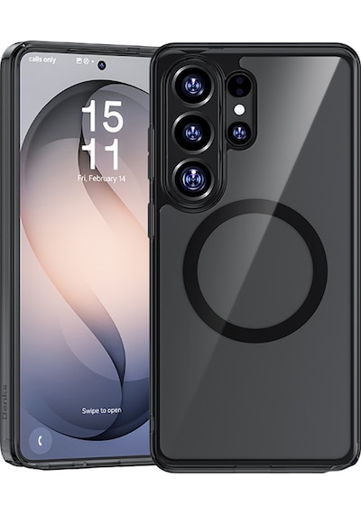 Galaxy S26 Ultra Uyumlu Kılıf M-safe Şarj Özellikli Benks Crystal Serisi Şeffaf Kapak Siyah Siyah