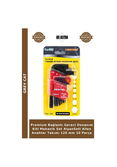 Premium Bağlantı Gereci Donanım Kiti Mekanik Set Alyanseti Allen Anahtar Takımı 120 Mm 10 Parça