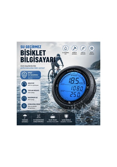 Triline Bisiklet Hız Ve Mesafe Ölçer Su Geçirmez Lcd Ekranlı Kablolu Km Bilgisayarı