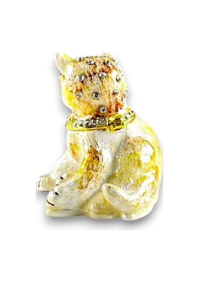 Taş Detaylı Sarı Kedi Biblo Çelik Metal 7x6 CM