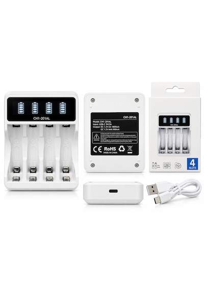 4 Yuvalı Lcd Göstergeli Aa Aaa Ni-mh Hızlı Pil Şarj Cihazı Usb Type-c Ch1-201al