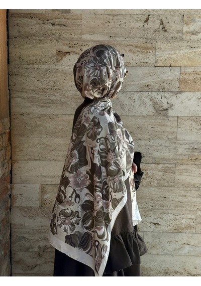 Qalortex Scarf Pamuklu Mimoza Desen Şal- Krem