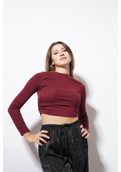 Ckm Moda Angle Yan Büzgülü Body Bordo