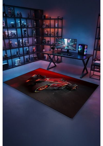 Formula 1 Kırmızı Yarış Arabası Halı Kaymaz Taban Yıkanabilir Modern Salon Halısı F1.1