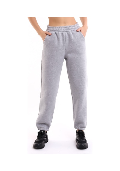 Winmoda34 Jogger Bol Kesim Kalın 3 Iplik Şardonlu Eşofman Altı Kadın gri