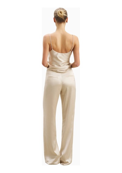 Because Of Alice Formal Satin Straight Leg Trousers Saten Düz Paça Kadın Pantolon Kırık Beyaz