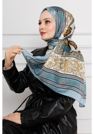 Sevitli Versace Desenli Hint İpeği Şal-mint Yeşili-4532