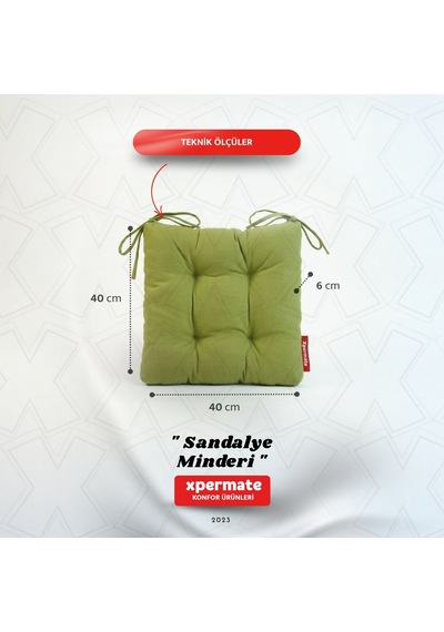 Pofuduk Sandalye Minderi Bağcıklı 40x40 Cm Yıkanabilir Dekoratif Mutfak Bahçe Piknik Minderi Yeşil