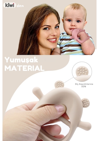 Kiwi Silikon Bebek Diş Kaşıyıcı Seti- Diş Kaşıma Eldiveni Emzik Uçlu Oyuncak Diş Kaşıyıcı Olive-blue