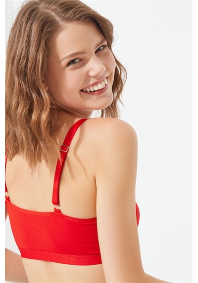 Cottonhill Kırmızı Pamuklu Ayarlanabilir Askılı Fermuarlı Bralet Büstiyer Kırmızı