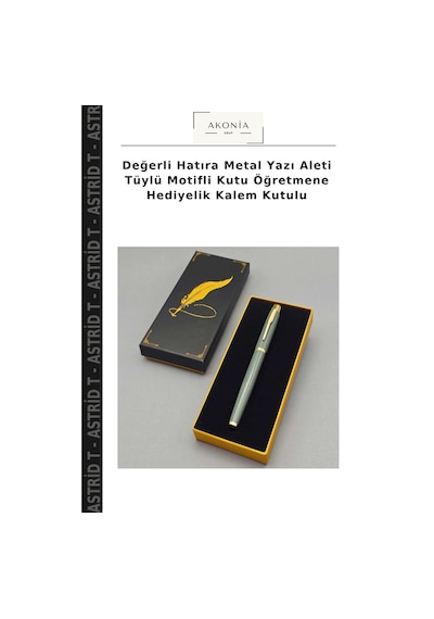 Değerli Hatıra Metal Yazı Aleti Tüylü Motifli Kutu Öğretmene Hediyelik Kalem Kutulu Çok Renkli
