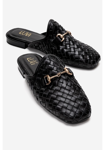 Luvishoes Senıa Siyah Örgü Hakiki Deri Tokalı Önü Kapalı Kadın Terlik