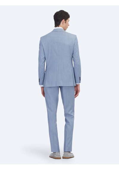 Kip Mavi Çizgili Modern Fit Yün Karışımlı Takım Elbise