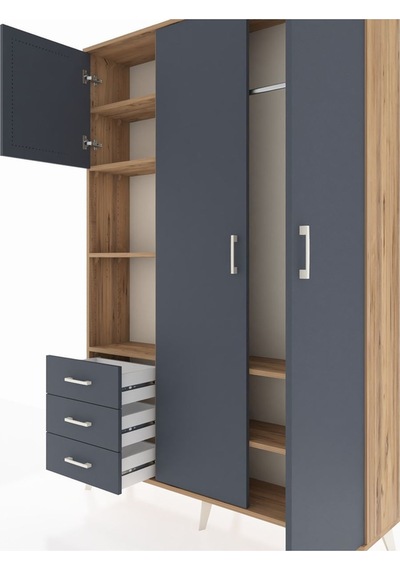 Arges Dolap 6 Raflı 3 Çekmeceli Tek Askılı 132x30x195 Çam-antrasit/antrasit Antrasıt/antrasıt Arges Dolap 6 Raflı 3 Çekmeceli Tek Askılı 132x30x195 Çam-antrasit/antrasit Antrasıt/antrasıt