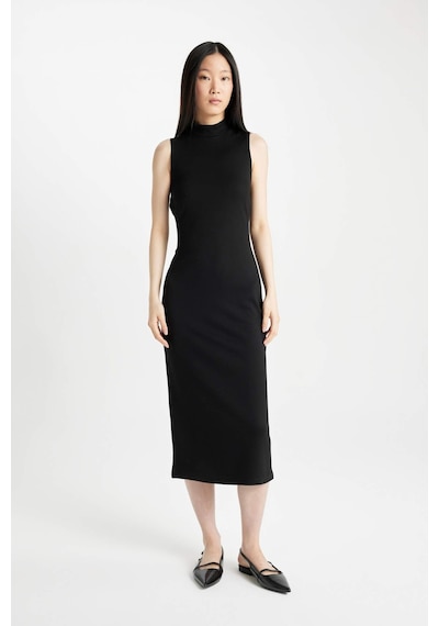 DeFacto Bodycon Vücudu Saran Basic Düz Yarım Balıkçı Yaka Siyah Kolsuz Midi Elbise	 Y8841AZ24SMBK81