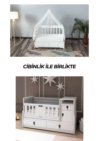 Patiko R131 Beyaz Büyüyebilen,cibinlikli Beşik Beyaz