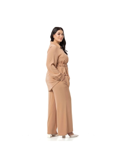 Disentis Büyük Beden Beli Kemerli Gömlek Pantolon Camel İkili Takım-camel Camel