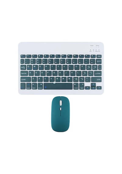 Novstrap Bluetooth Klavye Mouse Seti Türkçe Q Karakterli Tüm Tablet Ve Telefonlar İle Uyumlu Yeşil Koyu