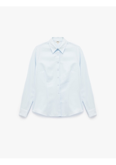 Koton Slim Fit Uzun Kollu Klasik Yaka Poplin Gömlek Açık İndigo 6wak60079uw Açık İndigo