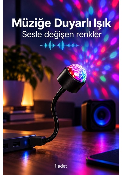 Usb Sese Duyarlı 8 Modlu Rgb Led Atmosfer Işığı Esnek Gövde Çok Renkli