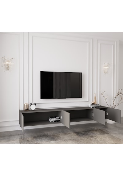 Capella Gri Mdf Country 5 Kapak Duvara Monte 200 Cm Tv Ünitesi