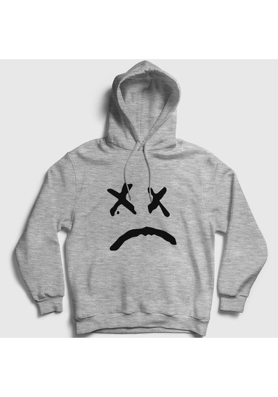 Presmono Unisex Sad Face Lil Peep Kapüşonlu Sweatshirt Gri Melanj