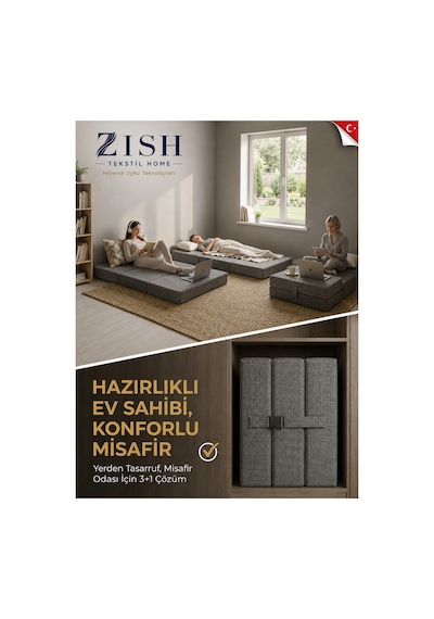 Zishome Çift Kişilik Multipurpose 5 İn 1 Bordo Çift Kişilik Katlanır Süngerli Misafir Yer Yatağı Ve Minder 7cm