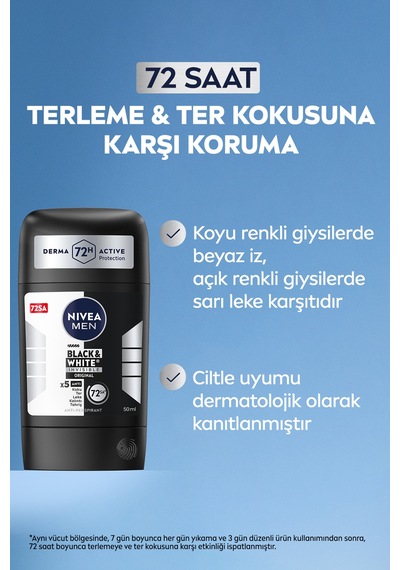 Men Erkek Stick Deodorant Black&white Invisible Fresh 50 Ml, 72 Saat Anti Perspirant,leke Karşıtı