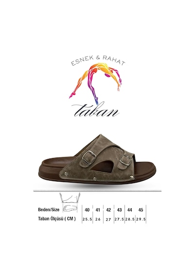 Sermoda Erkek Terlik - Çift Toka Ayarlanabilir Esnek Taban Deri Erkek Terlik T Haki