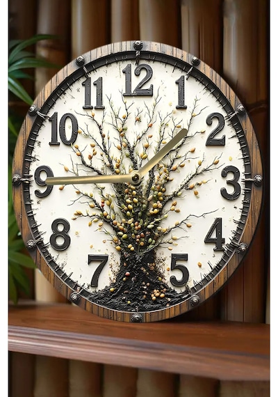 Doğanın Kalbinden Gelen Tasarım: 3d Görünümlü Ağaç Motifli Mdf Duvar Saati 33 Cm Sdw287 Renkli