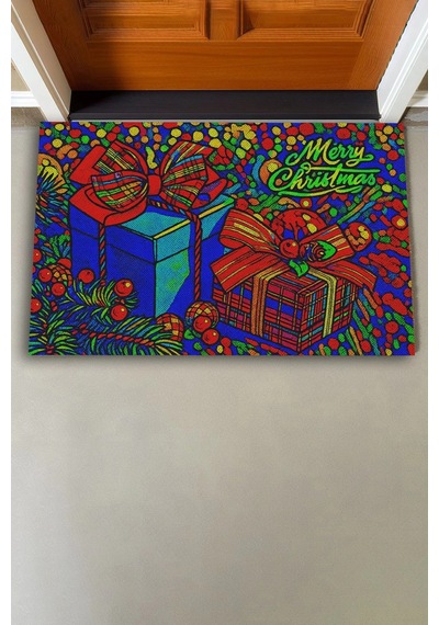 Valerine Life Merry Christmas Yılbaşı  Kutulu Welcome Hoş Geldiniz Kapı Önü Paspası 45x70cm Kahverengi