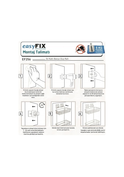 Banyo Rafı 2 Katlı Paslanmaz Easyfix Siyah S242 Siyah