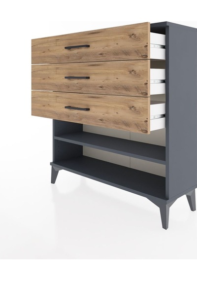 Arges Şifonyer Tek Raflı 3 Çekmeceli 88x30x96 Antrasit-çam Antrasit