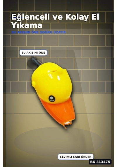 Bay Plastik Ördek Figürlü Musluk Uzatıcı Başlık Aparatı 1 Adet Çocuk El Yıkama Bx-313475 Najmaddin Standart