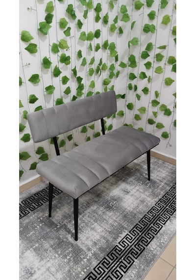 Özcan Metal Siyah Metal Ayaklı Metal Kasalı Sırtlı Mutfak Salon Antre Yatak Odası Balkon Puf Bank Bench Oturak Gri