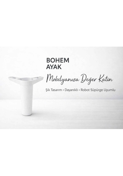 İmt Aksesuar Bohem 14 Cm Beyaz Mobilya Ayağı Robot Süpürgeye Uyumlu Koltuk Dolap Tv Ünitesi Konsol Ayağı Beyaz