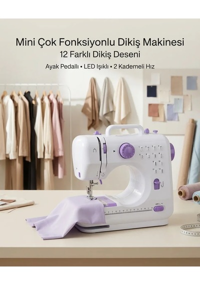 12 Farklı Dikiş Desenli Mini Dikiş Makinesi Ayak Pedallı Led Işıklı Ev Tipi Kullanım Diğer