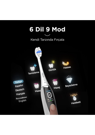 Fabcio Mysmile Sonic Pro Aı Şarjlı Diş Fırçası Beyaz + Diş Mine Bakım Serumu Hediye