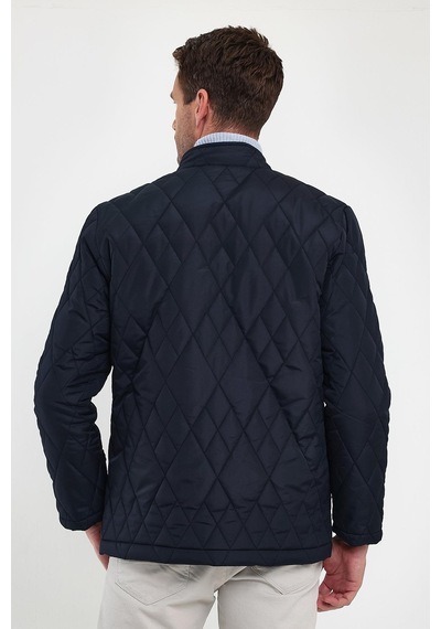 Sivaist Erkek Lacivert Standart Fit Normal Kesim Içi Kürklü Dik Yaka Çıtçıtlı Dolgulu Desenli Overcoat-Lacivert