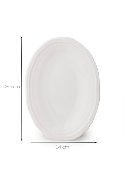 Porsima 4464 Beliz Porselen Kayık Tabak Seti - Oval Kahvaltılık Sunumluk Seti 20cm Beyaz