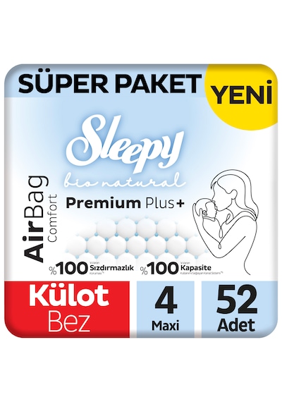 Sleepy Bio Natural Premium Plus Airbag Comfort Süper Paket Külot Bez 4 Numara Maxi 52 Adet