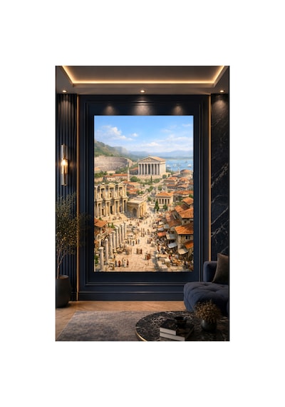 Efes Antik Kenti Cam Tablo Modern Sanat Tablosu Canlı Renkli Baskı Ofis Ve Çalışma Odası Anlamlı Hediye Seçeneği Kolay Montaj Askılı