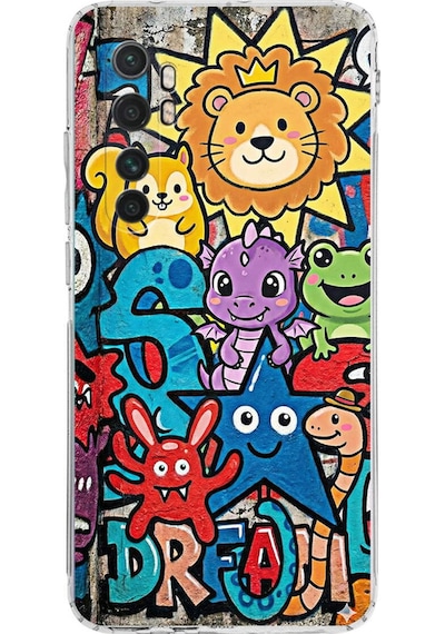 Xiaomi Mi Note 10 Lite İle Uyumlu Grafiti Star Team Tasarımlı Şeffaf Silikon Kılıf Şeffaf