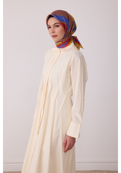 Belli Geometrik Desen %100 Twill İpek Eşarp Be01 Yağ Yeşili