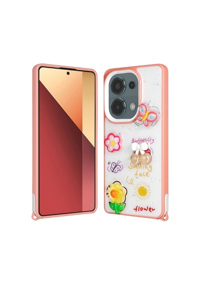 Zore Poco M6 Pro 4g Kılıf Parlayan Simli Kabartma Figürlü Ogaa Cevze Kapak - Pembe