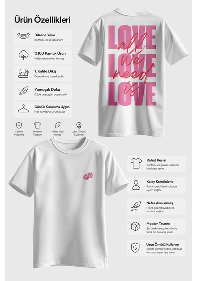 Spoyi Love Mood Tasarımlı %100 Pamuk Yarım Oversize Beyaz T-shirt