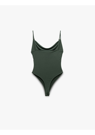 Koton Degaje Yaka Slim Fit Drapeli Askılı Çıtçıtlı Body Haki 5sal30254ık Koton Degaje Yaka Slim Fit Drapeli Askılı Çıtçıtlı Body Haki 5sal30254ık